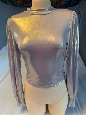 NWT Shimmery Open-Back Long Sleeve Dress - Rose Gold
